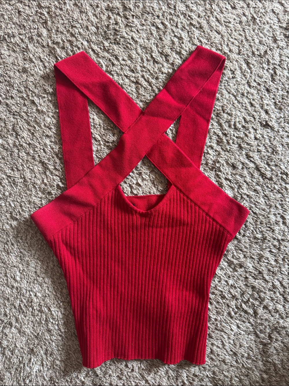 Red Ribbed Crisscross Strap Women's Tank Top